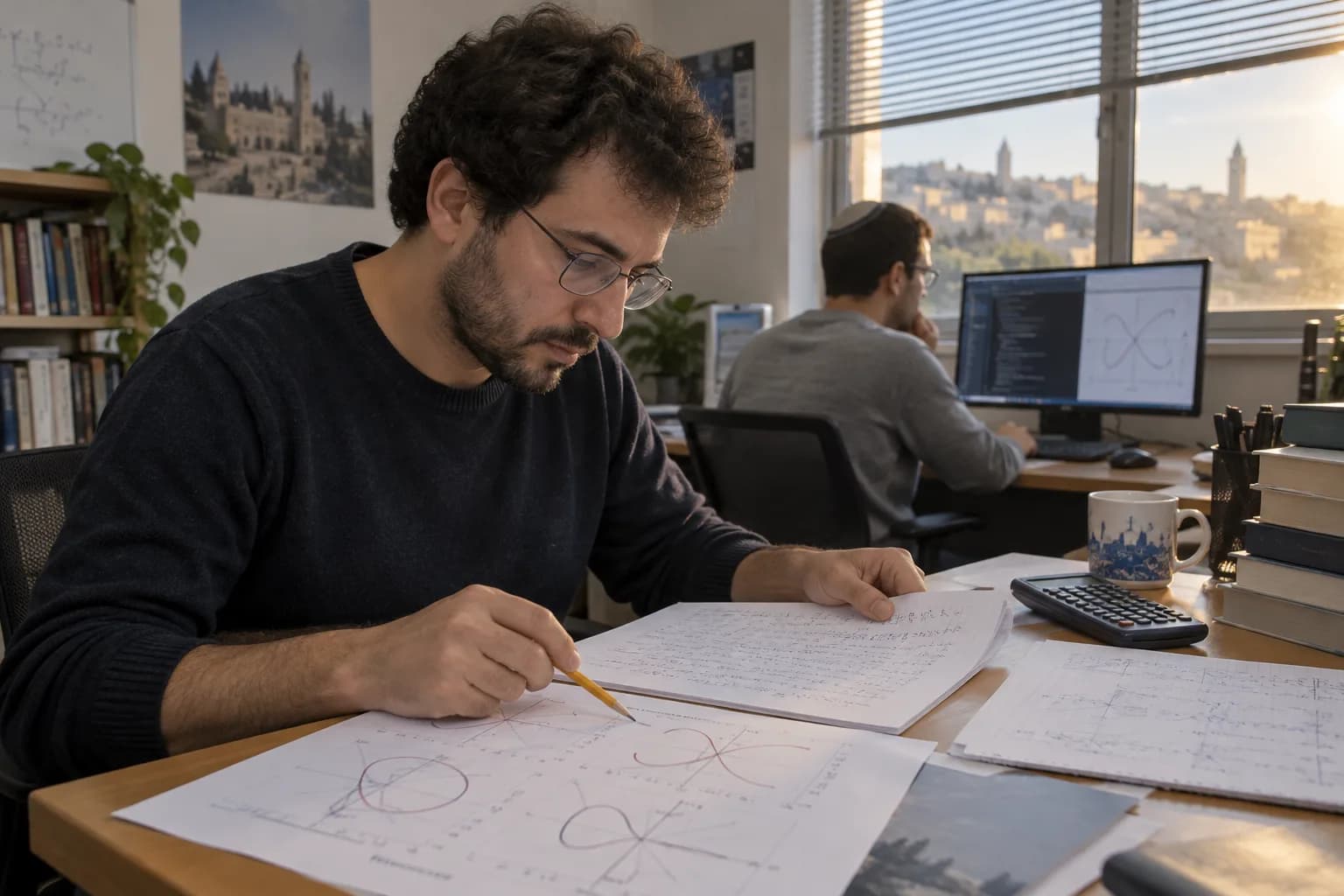 חוקרים במשרד אקדמי משווים תרשימי עקומות אליפטיות לחישובים במחברת